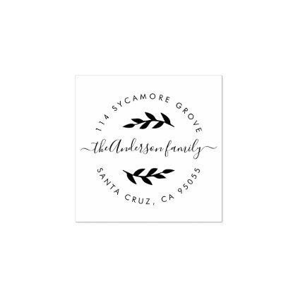 Custom Modern Wreath Family Name Return Address Rubber Stamp