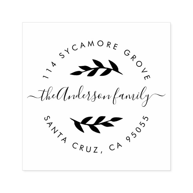 Custom Modern Wreath Family Name Return Address Rubber Stamp (Imprint)