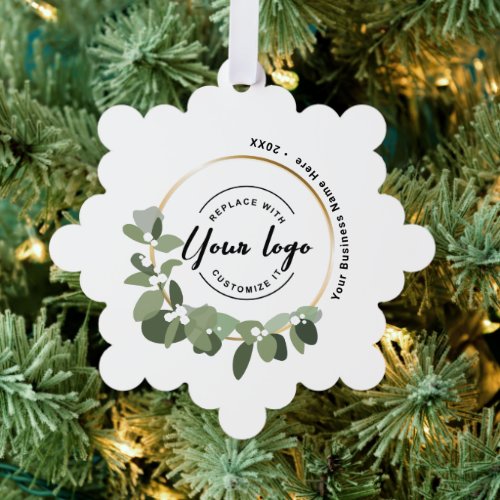 Custom Modern wreath with logo unique Ornament Card