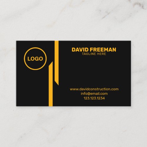 Custom Modern Yellow and Black Logo Construction Business Card