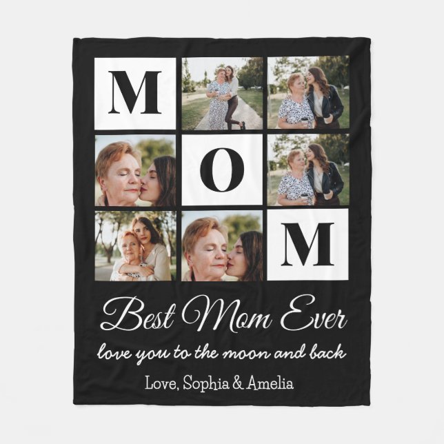 Custom Mom 6 Photo Collage Fleece Blanket (Front)