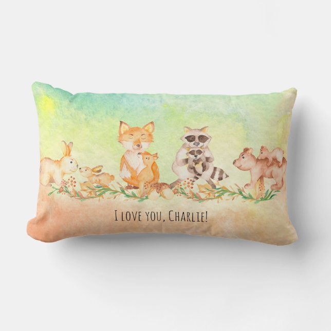 Custom Mom and Baby Animals Nursery Throw Pillow (Front)
