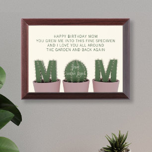 Custom Mom Birthday Message Cactus Award Plaque