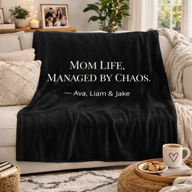 Custom Mom Chaos Funny Black/White Fleece Blanket (Creator Uploaded)
