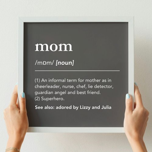 Custom mom definition childrens names funny taupe framed art