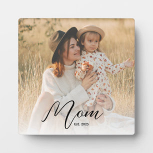*Custom Mom Est. Modern Script White Overlay Photo Plaque