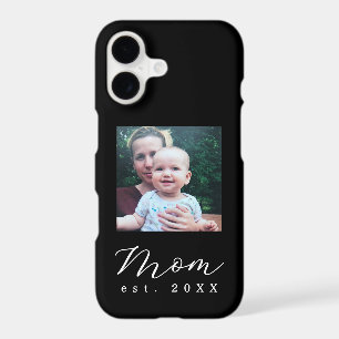 Custom Mom Est. Year Photo Black White Minimalist iPhone 17 Case
