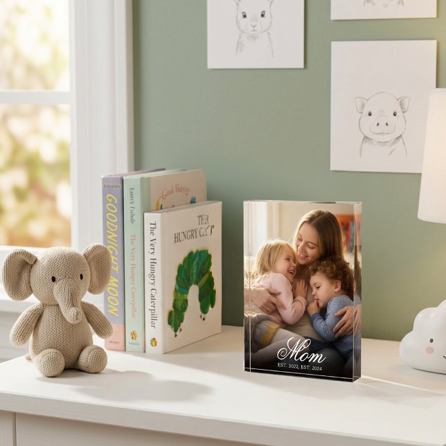 Custom Mom Established Elegant Script Photo Block (Mom Established Elegant Script Photo Block)