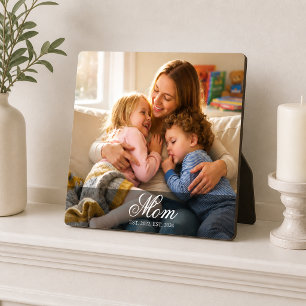 Custom Mom Established Elegant Script Photo Plaque