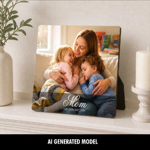 Custom Mom Established Elegant Script Photo Plaque