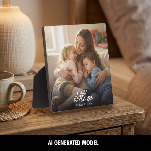 Custom Mom Established Elegant Script Photo Plaque