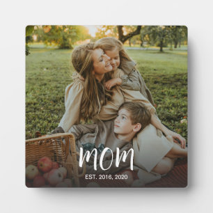 Custom Mom Established Est Fun Modern Script Photo Plaque