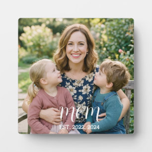 Custom Mom Established Modern Photo Script Plaque