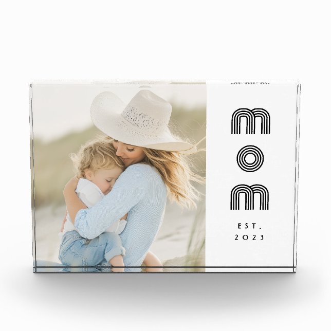 Custom Mom Established Modern Retro Script Photo Block (Front)
