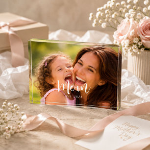 Custom Mom Established Modern Script Photo Acrylic Award