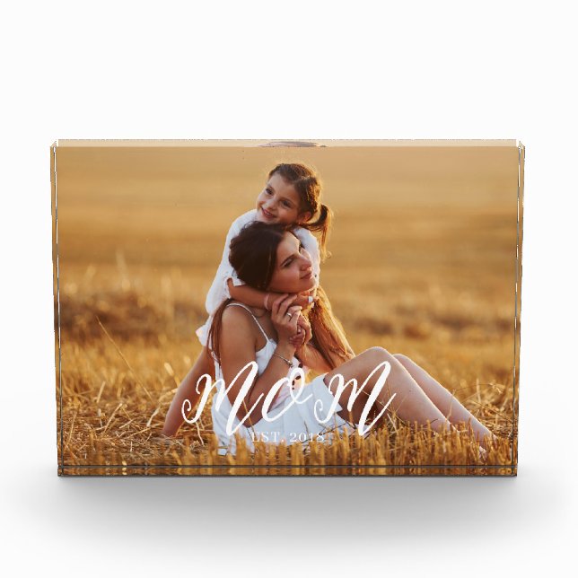 Custom Mom Established Modern Script Photo Block (Front)