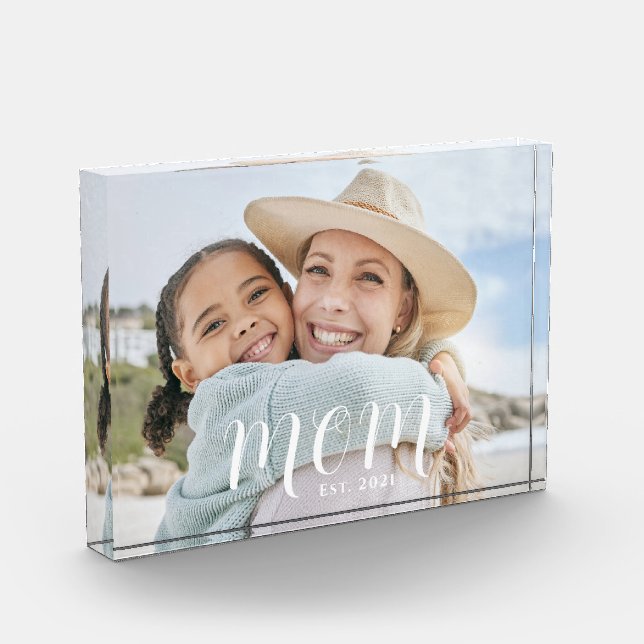 Custom Mom Established Modern Script Photo Block (Left)