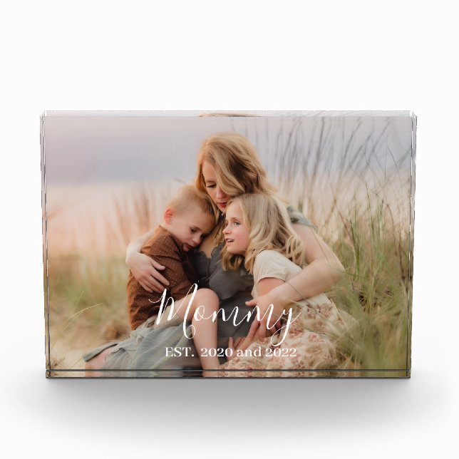 Custom Mom Established Modern Script Photo  Block (Front)