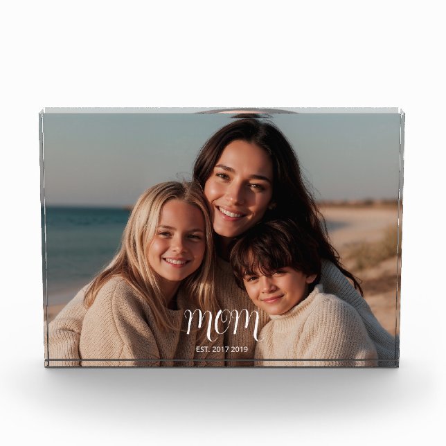 Custom Mom Established Modern Script  Photo Block (Front)
