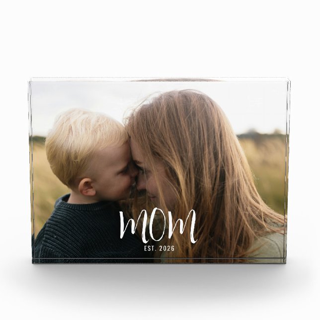 Custom Mom Established Modern Script Photo Block (Front)