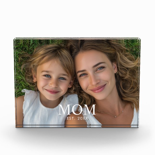 Custom Mom Established Modern Script Photo  Block (Front)