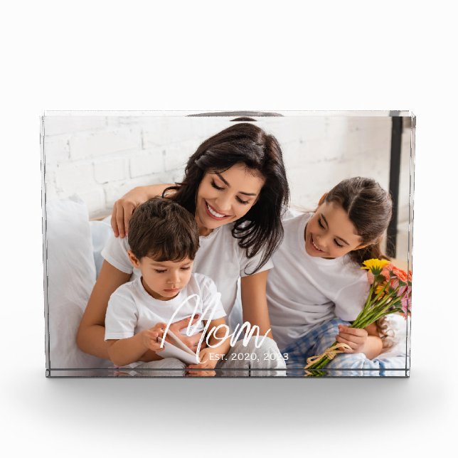 Custom Mom Established Modern Script Photo Block (Front)