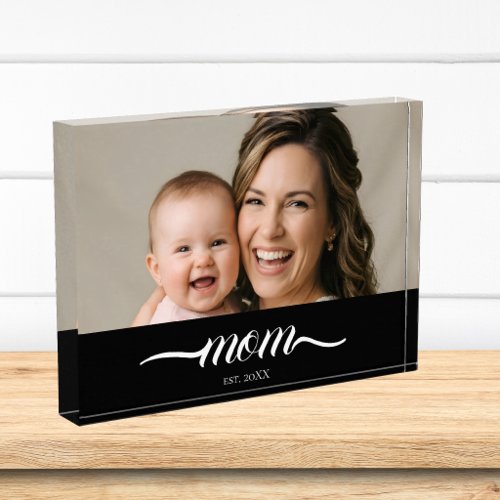 Custom Mom Established Modern Script Photo Block