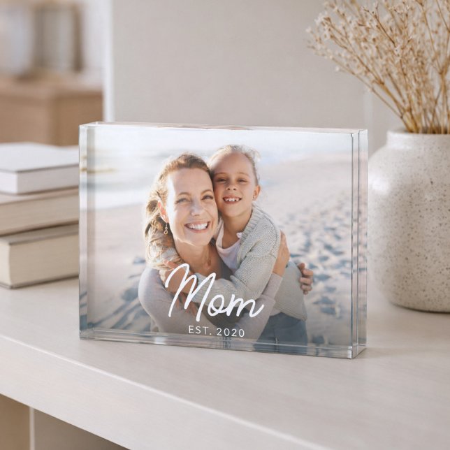 Custom Mom Established Modern Script Photo Block (Creator Uploaded)