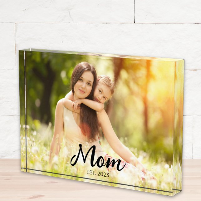 Custom Mom Established Modern Script Photo Block (Creator Uploaded)