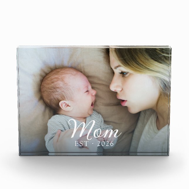 Custom Mom Established Modern Script Photo Block (Front)