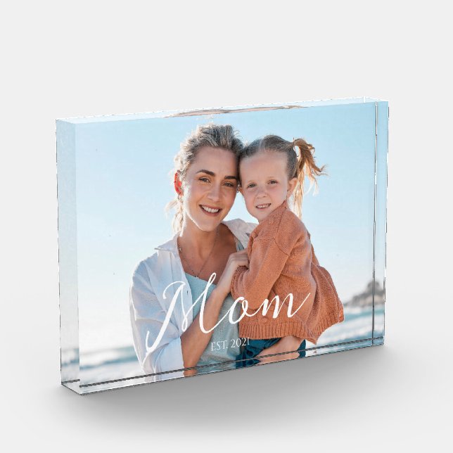 Custom Mom Established Modern Script  Photo Block (Left)