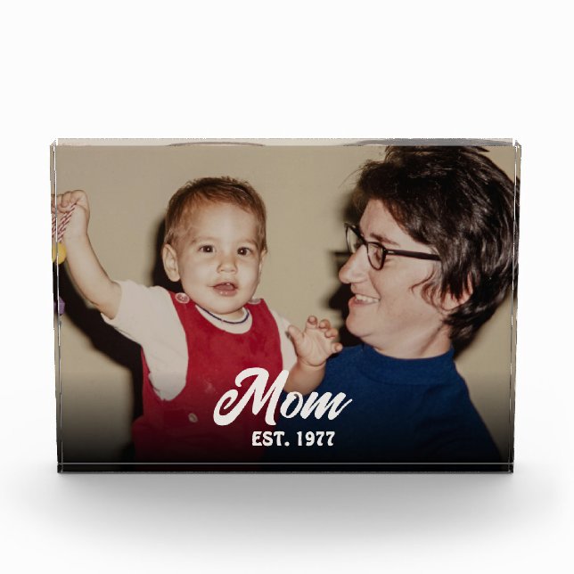 Custom Mom Established Modern Script Photo Block (Front)