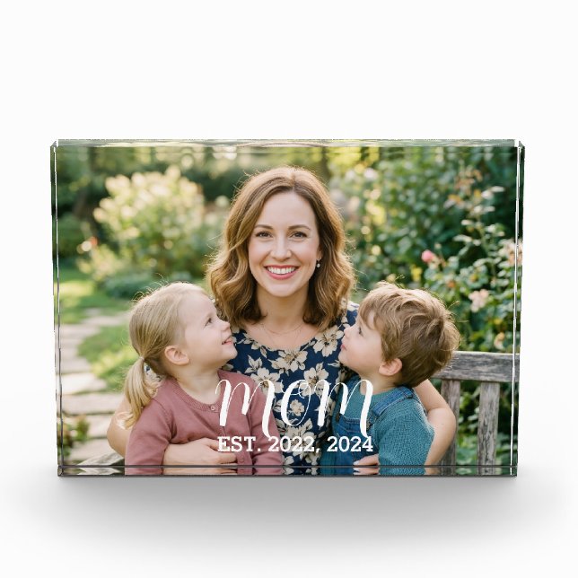 Custom Mom Established Modern Script Photo Block  (Front)