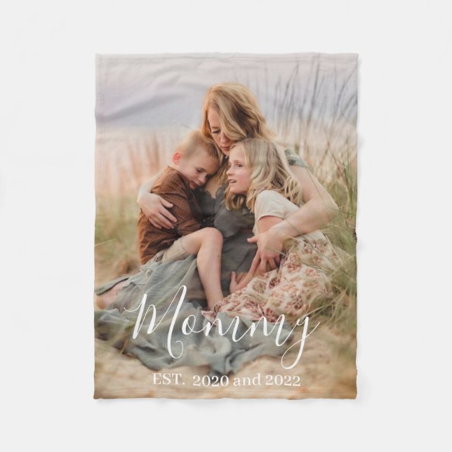 Custom Mom Established Modern Script Photo  Fleece Blanket (Front)