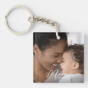 Custom Mom Established Modern Script Photo Keychain