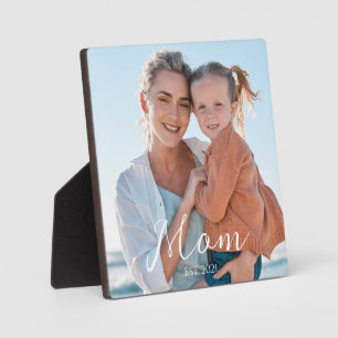 Custom Mom Established Modern Script Photo Plaque