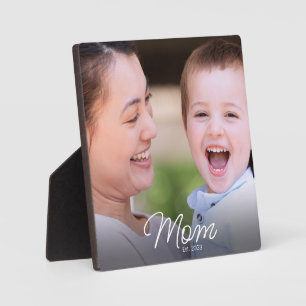 Custom Mom Established Modern Script Photo Plaque