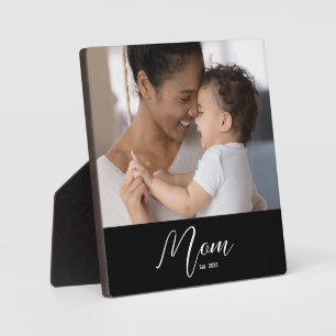 Custom Mom Established Modern Script Photo Plaque