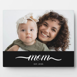 Custom Mom Established Modern Script Photo Plaque