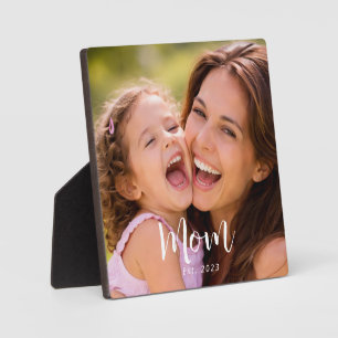 Custom Mom Established Modern Script Photo Plaque