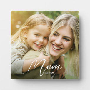 Custom Mom Established Modern Script Photo Plaque
