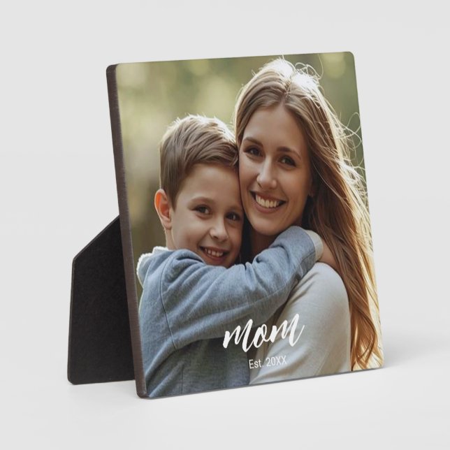 Custom Mom Established Modern Script Photo Plaque (Front)