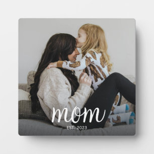Custom Mom Established Modern Script Photo Plaque