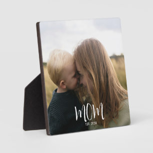 Custom Mom Established Modern Script Photo Plaque