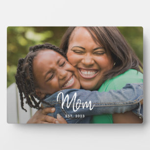 Custom Mom Established Modern Script Photo Plaque