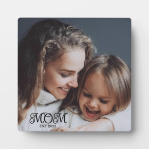 Custom Mom Established Modern Script Photo Plaque