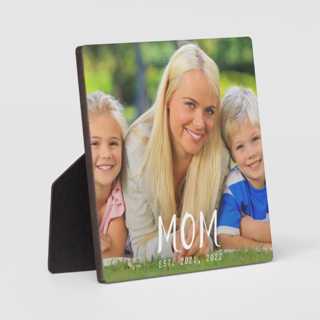 Custom Mom Established Modern Script Photo Plaque (Front)