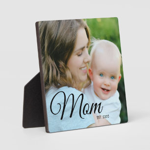 Custom Mom Established Modern Script Photo Plaque