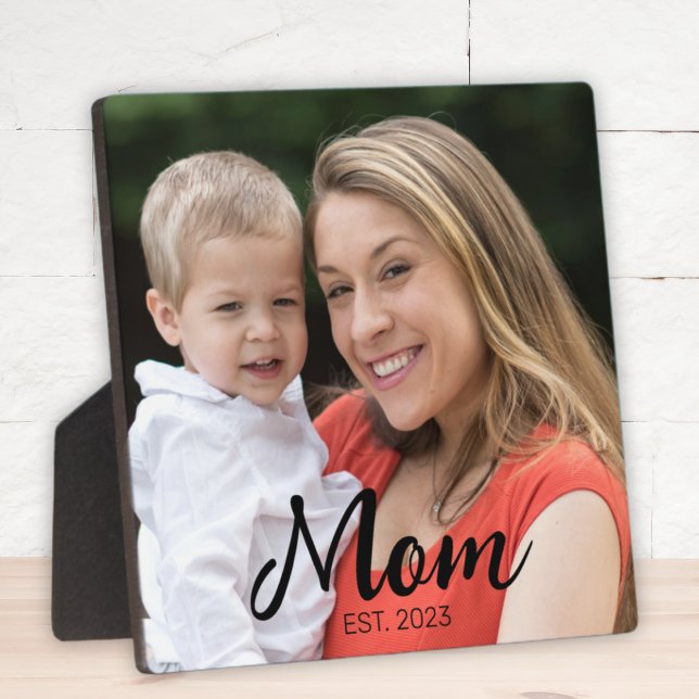 Custom Mom Established Modern Script Photo Plaque (Creator Uploaded)