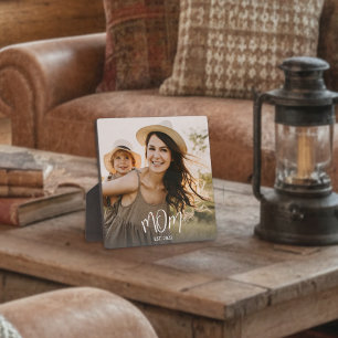 Custom Mom Established Modern Script Photo Plaque